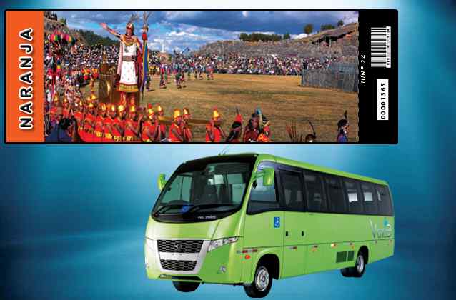Inti Raymi 2024 ticket. Orange section + tour bus